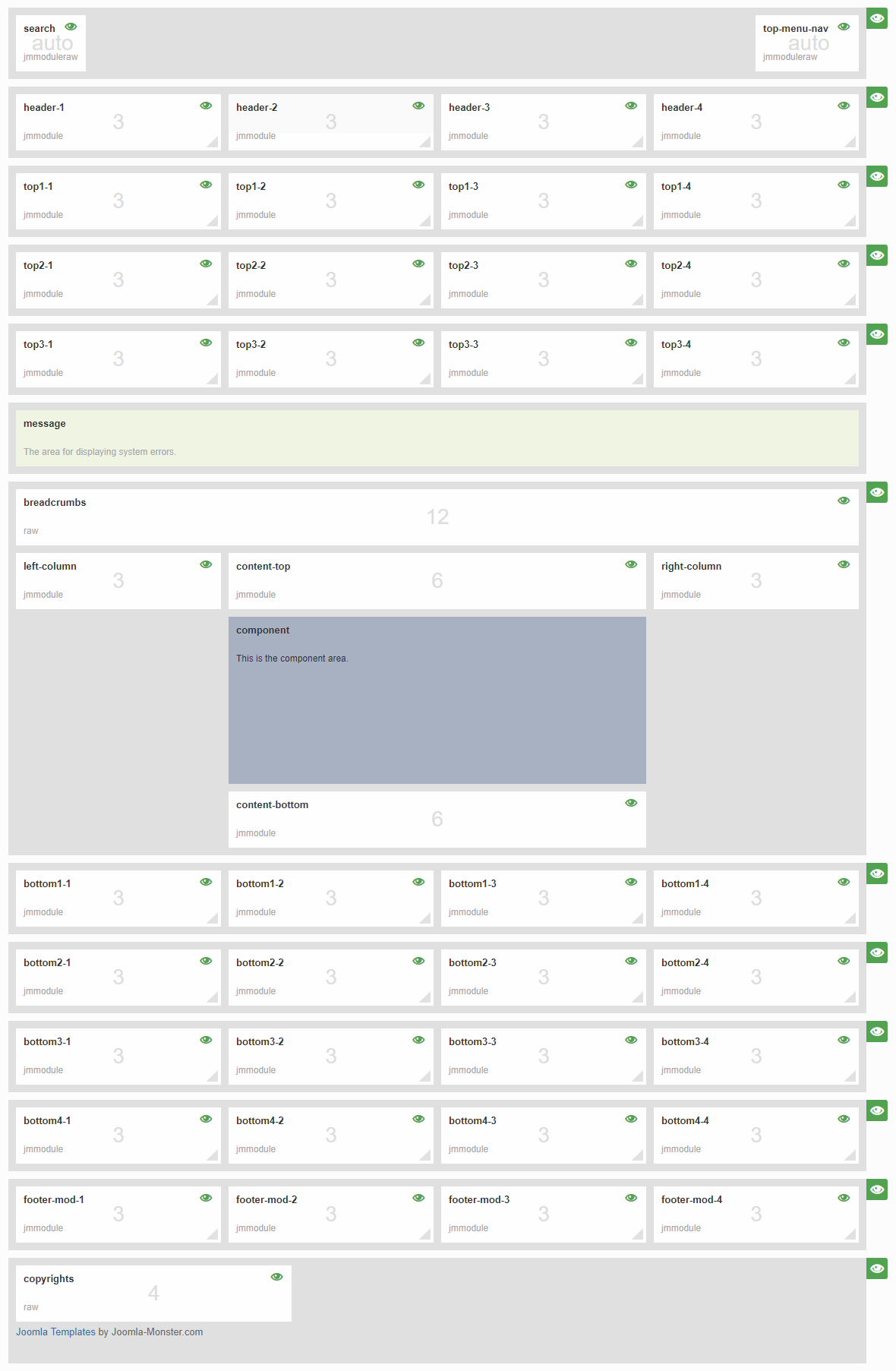 Module positions for normal and large screen